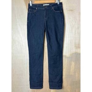 Anne Klein Jeans Womens 6 Petite Dark Wash Straight Leg Blue Denim Stretch Pants